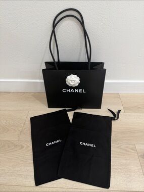 CHANEL Black Tote with White Camellia and Logo